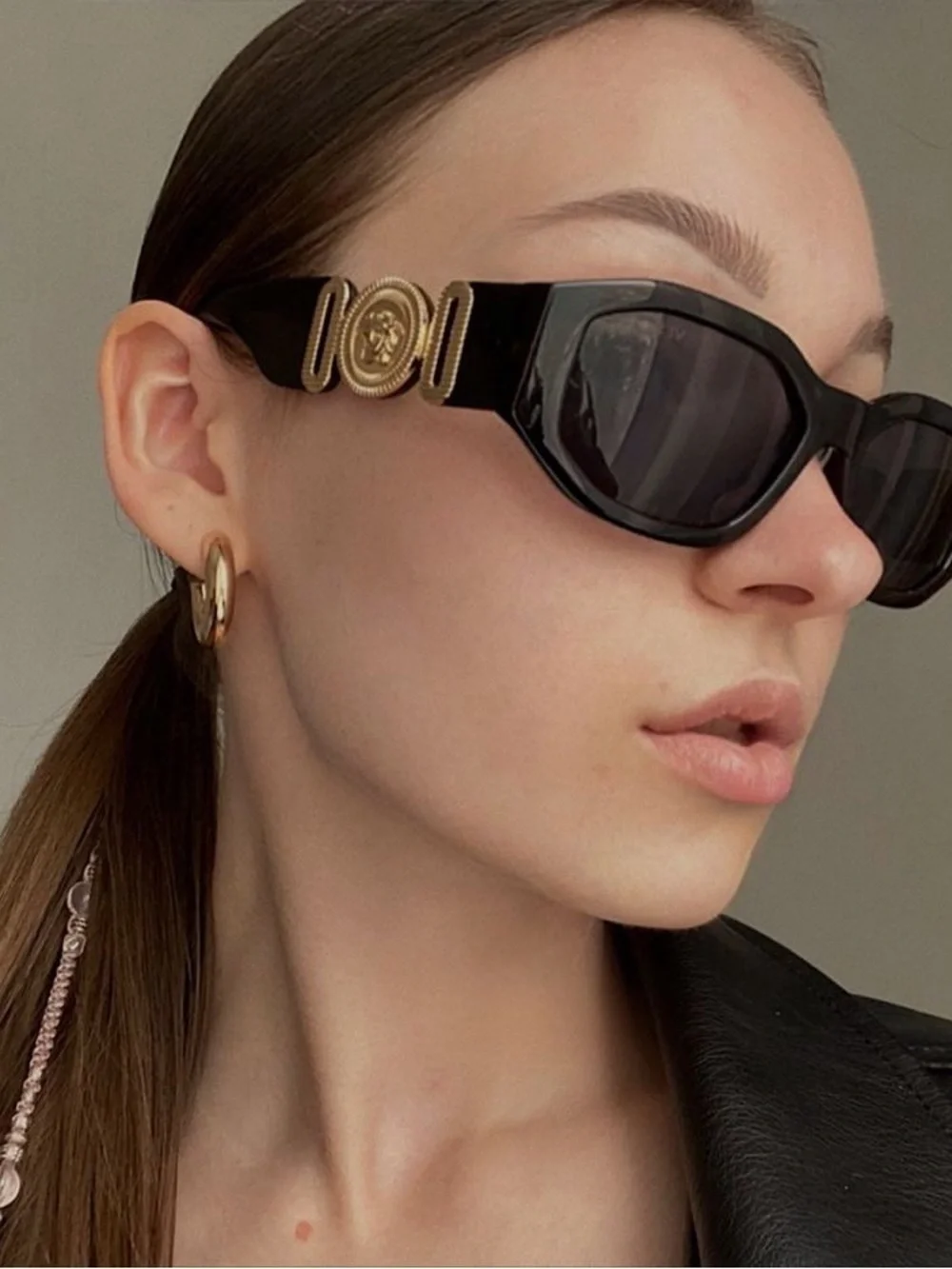 Versace Black Sunglasses with Gold Medallion Detail